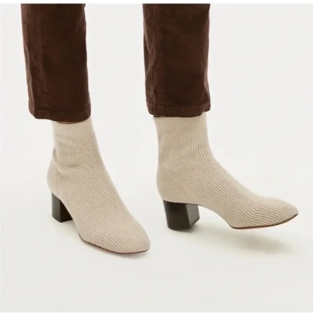 Everlane Glove Rib Knit Ankle Sock Boot 6.5 NWT Bone Block Heel White Academia